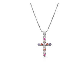 Collar Cruz multicolor plata de ley - Imagen 1