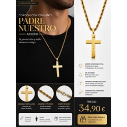 Collar cruz padre nuestro acero - Imagen 1