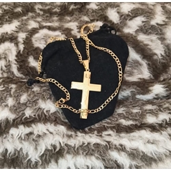 Collar cruz padre nuestro con cadena alternado acero - Imagen 1