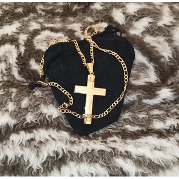 Collar cruz padre nuestro con cadena alternado acero - Imagen 1