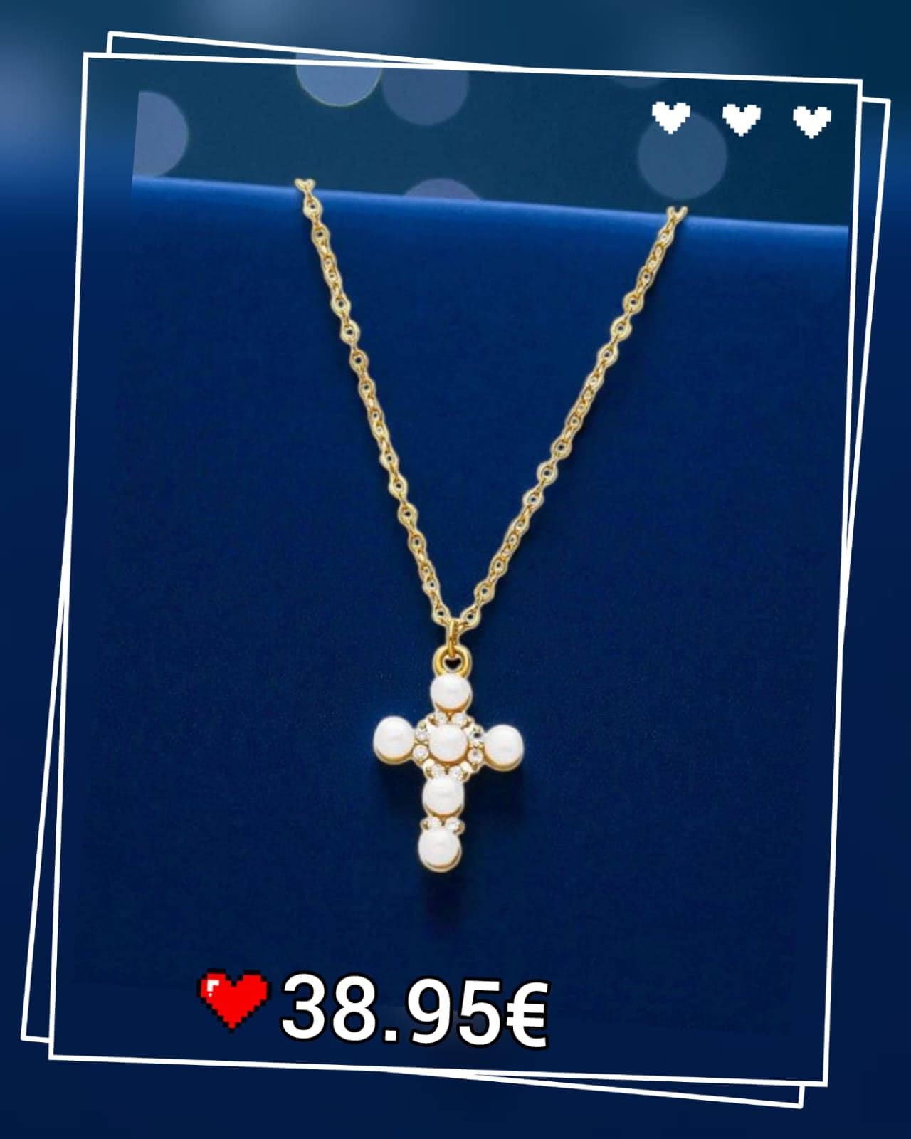 Collar cruz perlas y circonitas plata - Imagen 1