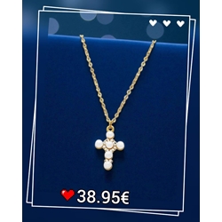 Collar cruz perlas y circonitas plata - Imagen 1