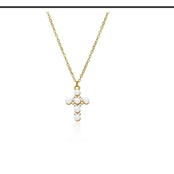 Collar cruz perlas y circonitas - Imagen 1