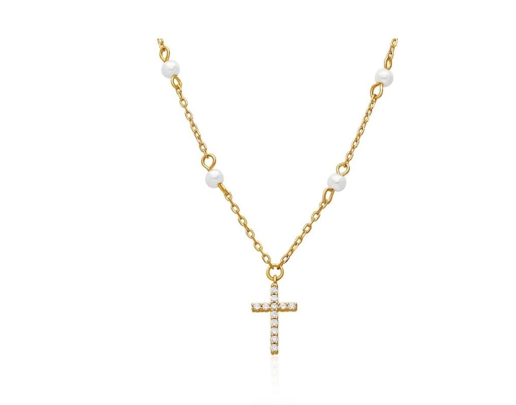 Collar cruz perlas - Imagen 1