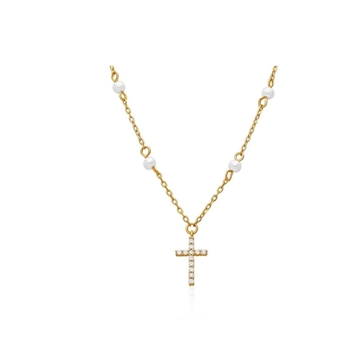 Collar cruz perlas - Imagen 1