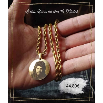 Collar de cordón y medalla fotograbado de Camarón acero Avancy - Imagen 1