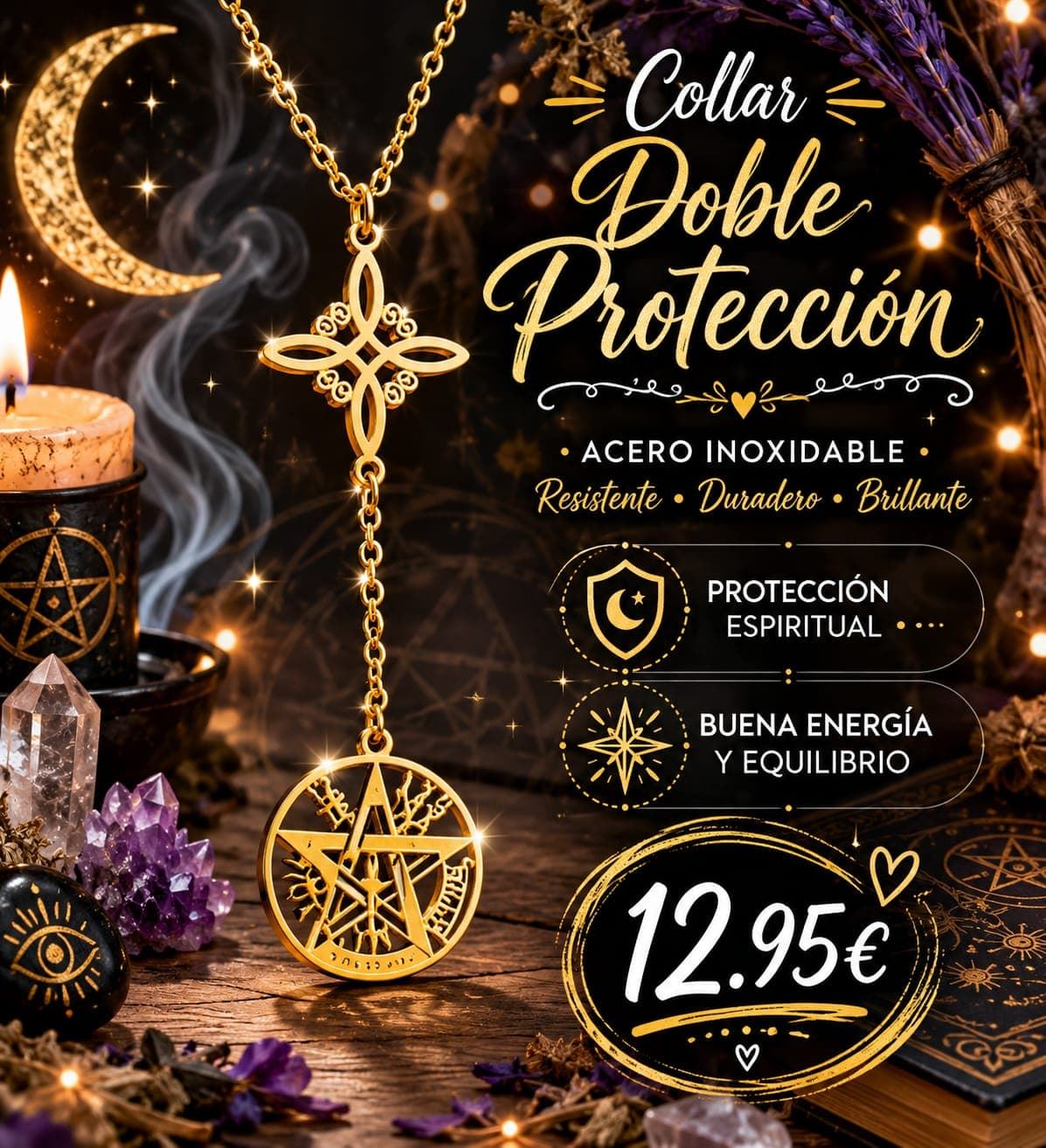 Collar Doble protección nudo de brujas y Tetragrámaton - Imagen 1