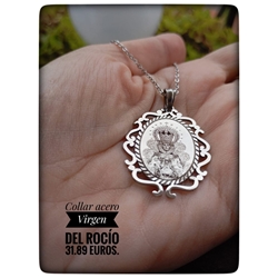 Collar fotograbado virgen del Rocío oval acero - Imagen 1