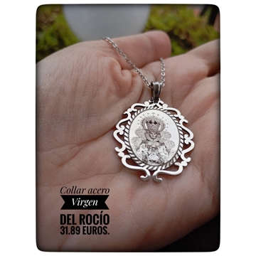 Collar fotograbado virgen del Rocío oval acero - Imagen 1