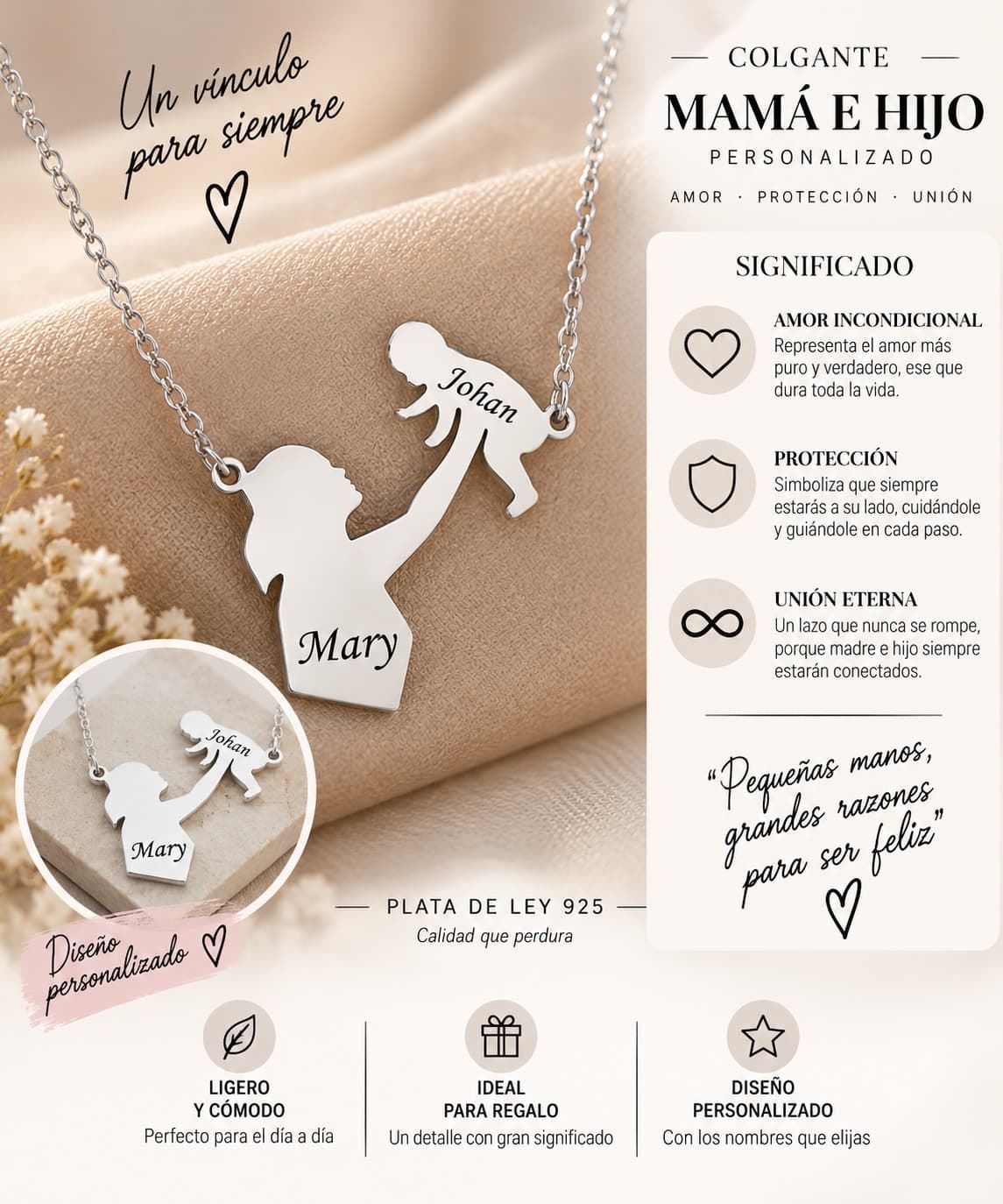 Collar madre e hijo personalizado plata - Imagen 1