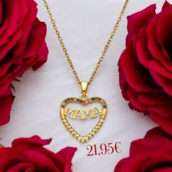 Collar mamá corazón con circonitas de colores - Imagen 1