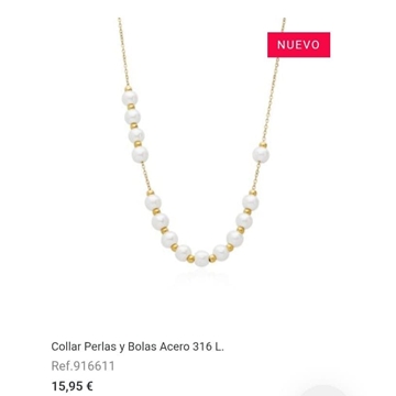 Collar perlas de mujer acero bañado en oro - Imagen 1