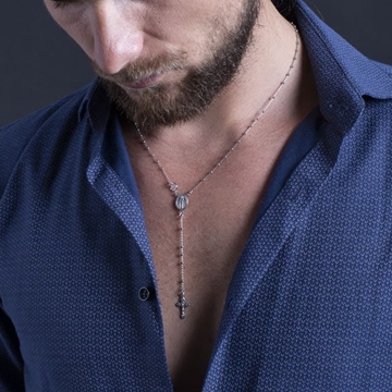 Collar rosario virgen Milagrosa y cruz plata de primera ley - Imagen 1