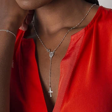 Collar rosario virgen Milagrosa y cruz plata de primera ley - Imagen 2