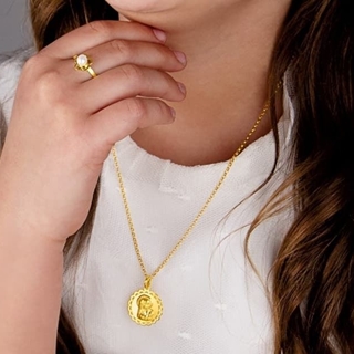 Collar virgen María plata bajada en oro primera comunión - Imagen 1