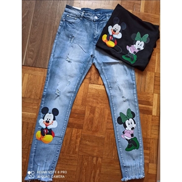 Conjunto camiseta y pantalón vaquero  Mickey y Minnie - Imagen 1