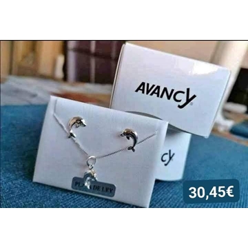 Conjunto colgante y pendientes delfines plata de ley - Imagen 1