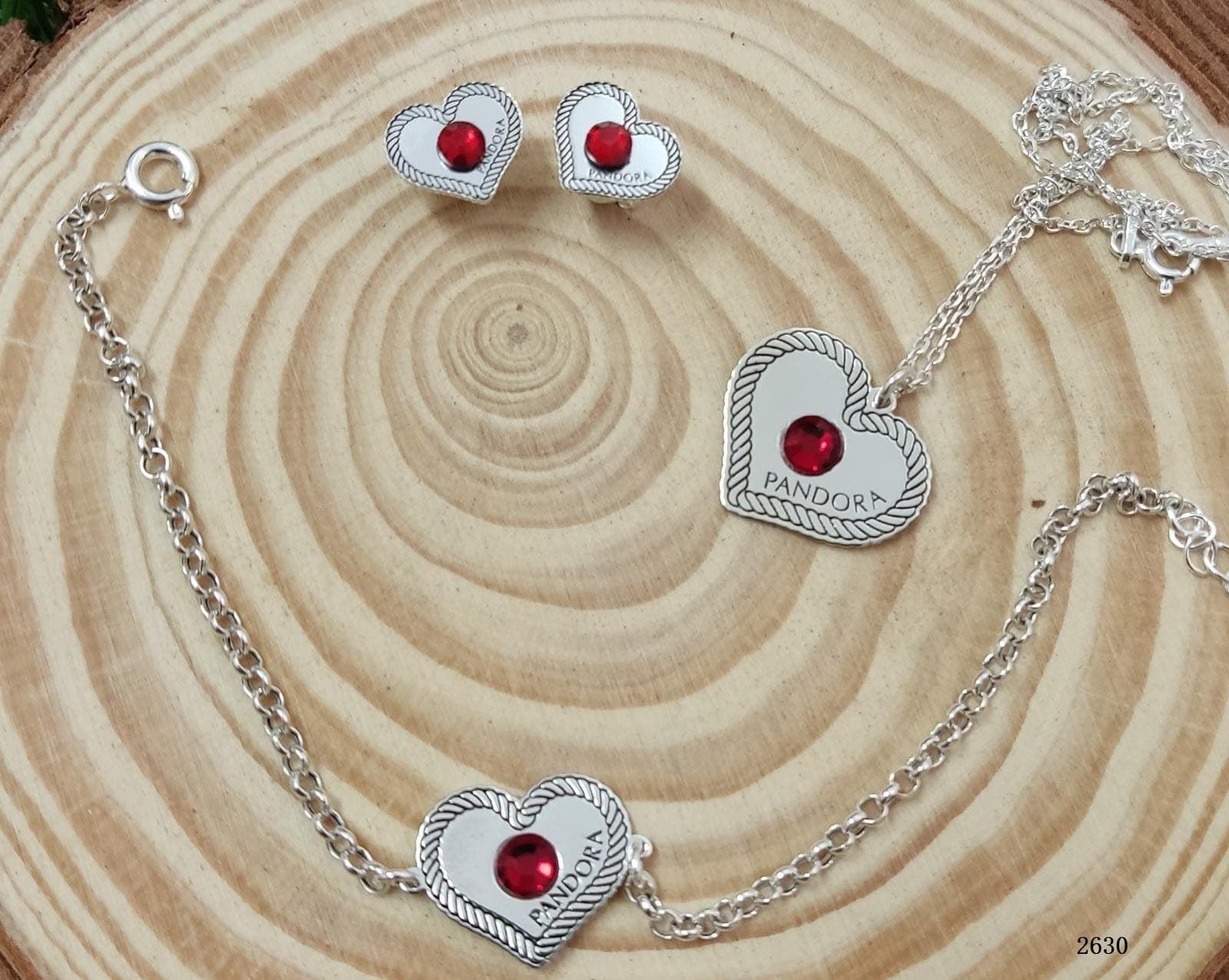 Conjunto collar, pulsera y pendientes Pandora corazón - Imagen 1