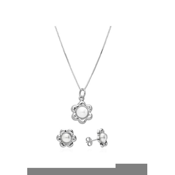 Conjunto collar y pendientes margaritas y perlas plata de ley - Imagen 1