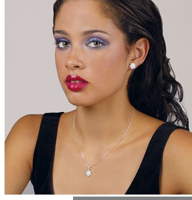 Conjunto collar y pendientes margaritas y perlas plata de ley - Imagen 2