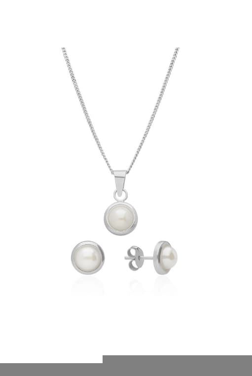 Conjunto collar y pendientes  media perla plata - Imagen 1