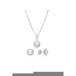 Conjunto collar y pendientes  media perla plata - Imagen 1