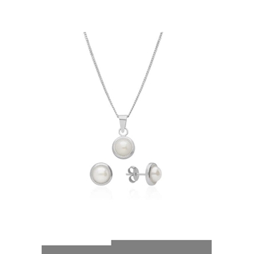 Conjunto collar y pendientes  media perla plata - Imagen 1