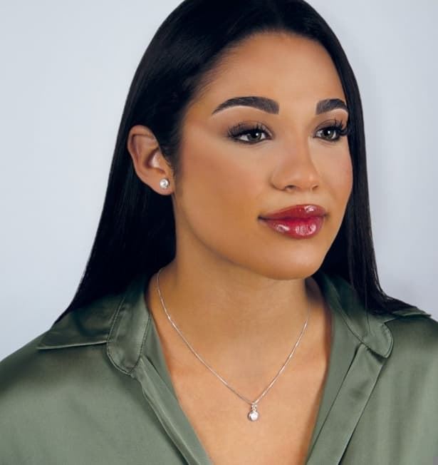 Conjunto collar y pendientes  media perla plata - Imagen 3