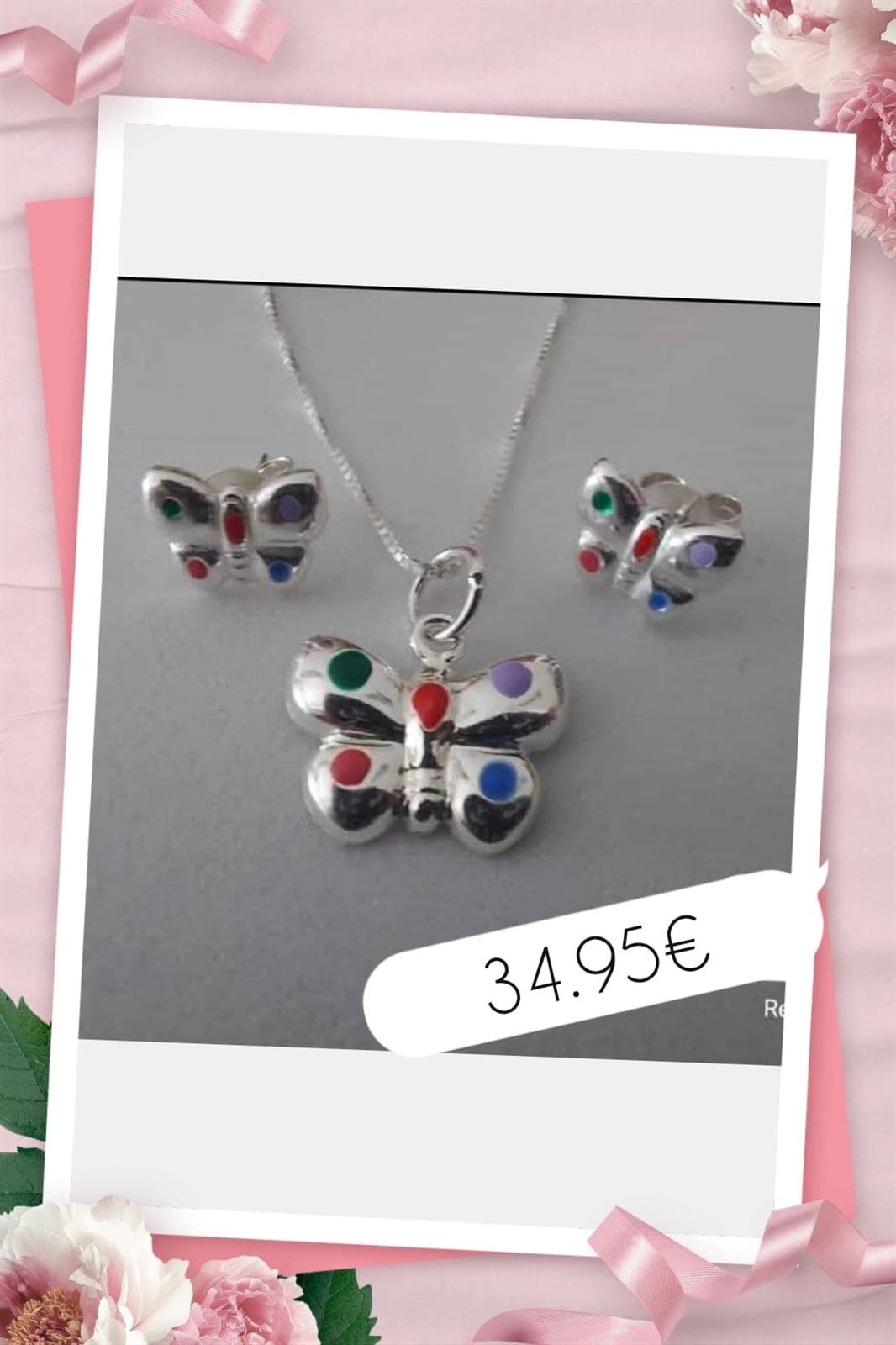 Conjunto de colgante y pendientes mariposa plata de primera ley - Imagen 1