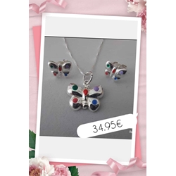 Conjunto de colgante y pendientes mariposa plata de primera ley - Imagen 1