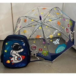 Conjunto mochila escolar y paraguas astronauta - Imagen 1