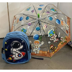 Conjunto mochila escolar y paraguas astronauta - Imagen 2