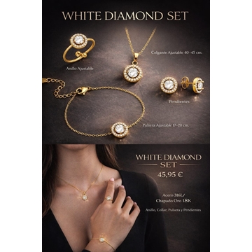 Conjunto pendientes anillo pulsera diamont acero - Imagen 1