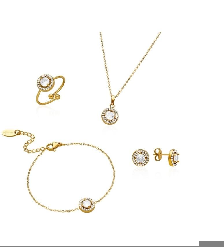 Conjunto pendientes anillo pulsera diamont acero - Imagen 2