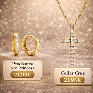 Conjunto pendientes princesa y collar cruz con circonitas - Imagen 1
