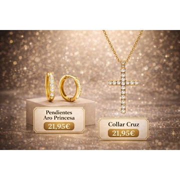 Conjunto pendientes princesa y collar cruz con circonitas - Imagen 1