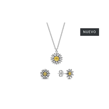 Conjunto  pendientes y colgante margaritas bicolor - Imagen 1