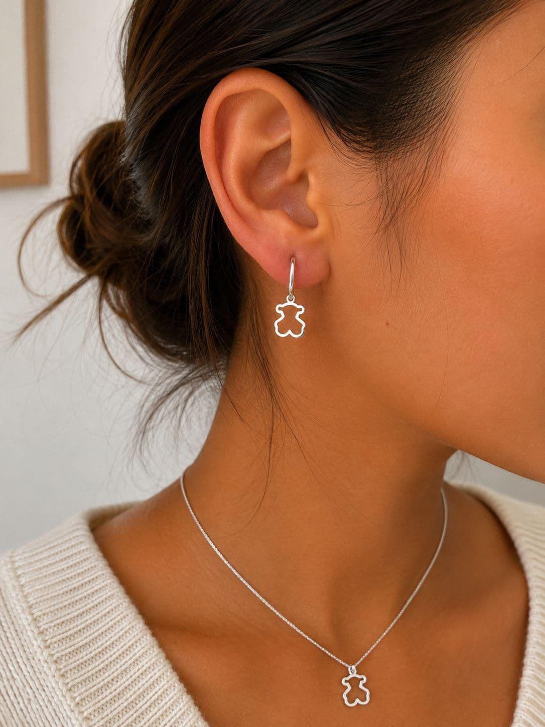 Conjunto pendientes y collar Tous silueta plata de ley - Imagen 1