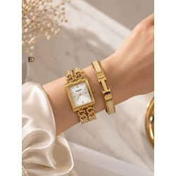 Conjunto reloj cuadrado y pulsera Hermes - Imagen 2