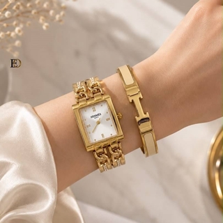 Conjunto reloj cuadrado y pulsera Hermes - Imagen 2