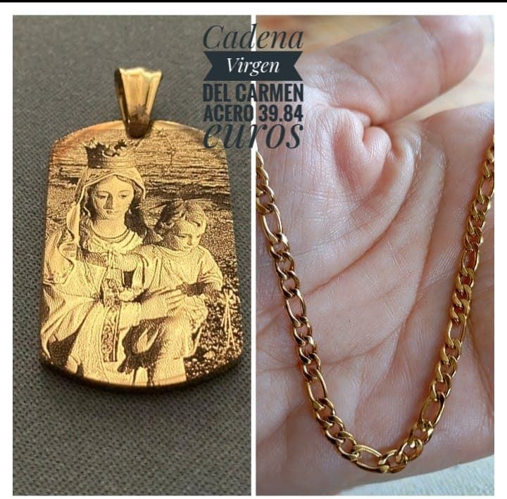 Fotograbado virgen del Carmen y cadena a juego - Imagen 1