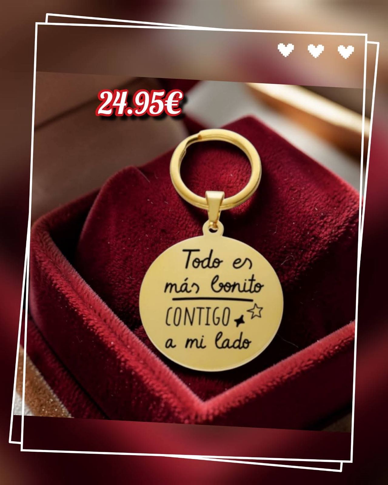 Llavero redondo todo es bonito contigo a mí lado acero antialérgico - Imagen 1