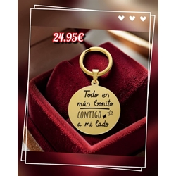 Llavero redondo todo es bonito contigo a mí lado acero antialérgico - Imagen 1