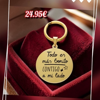 Llavero redondo todo es bonito contigo a mí lado acero antialérgico - Imagen 1