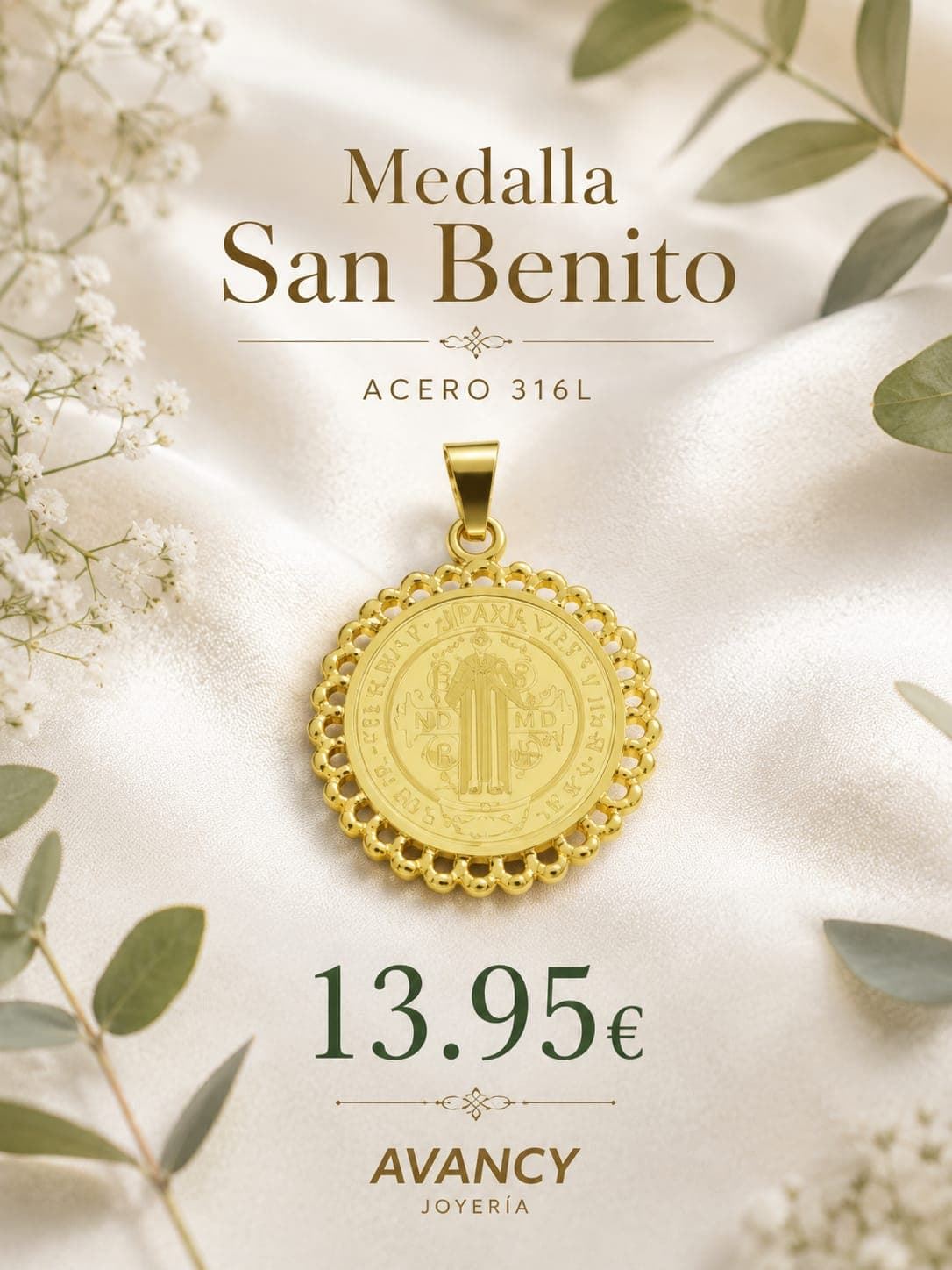 Medalla San Benito acero - Imagen 1