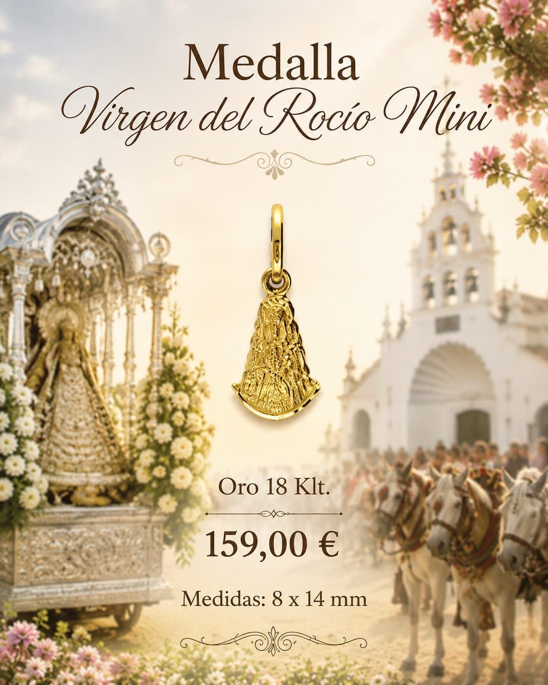 Medalla Virgen del Rocío mini Oro - Imagen 1