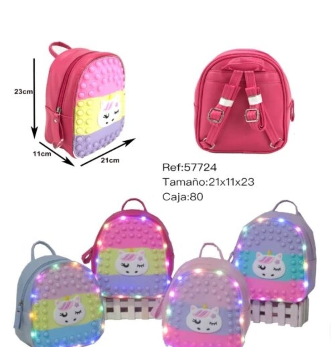 Mochila escolar unicornio con luces pop it - Imagen 1