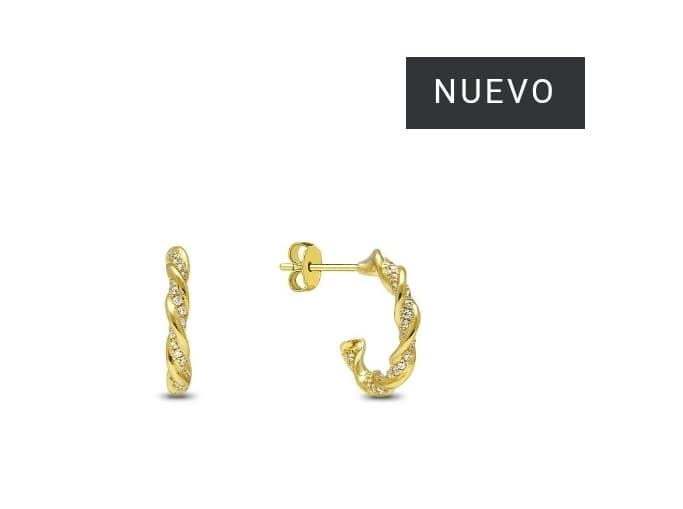 Pendientes aro naval salomónico plata bañada en oro - Imagen 1
