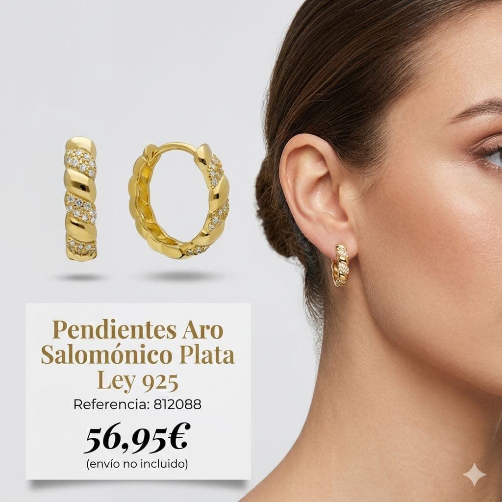 Pendientes aro salomónico plata de ley - Imagen 1