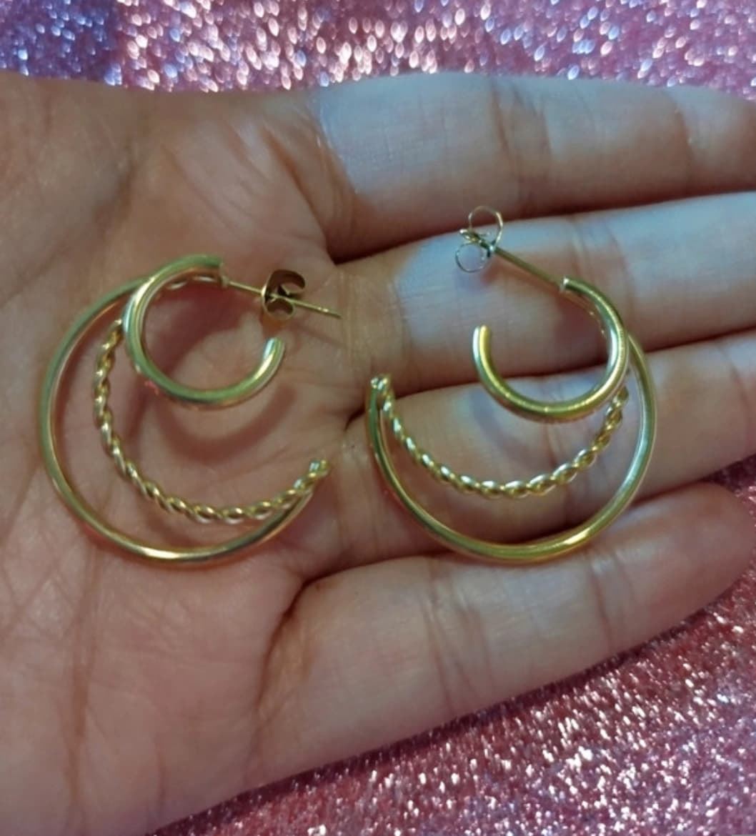 Pendientes aro triple acero - Imagen 1